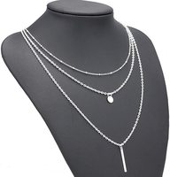 Collier multi-rangs pour femme, pendentif à 3 niveaux, chaîne longue, plaqué or, acier inoxydable, argent, zircon, perle - Accessoire de bijoux élégant