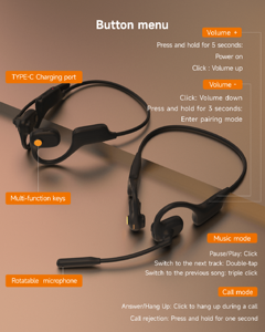 Vente Flash : Écouteurs intra-auriculaires étanches IPX5 V5.3 à technologie de conduction osseuse, autonomie de 8 heures, avec IA, pour sports en extérieur - Product Image 1