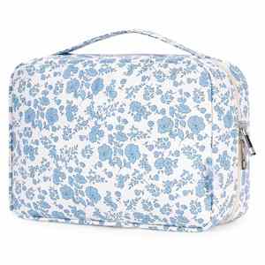 Blue Floral Waterproof Cosmetic <b>Bag</b> Portable Makeup Pouch Wash <b>Bag</b> with Handle - Product Image 1