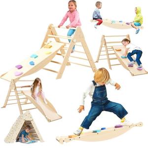 Wooden Climbing <b>Frame</b> Indoor Foldable Slide Sensory Integration Training Toy Three In One Childrens <b>Play</b> Equipment - Product Image 1