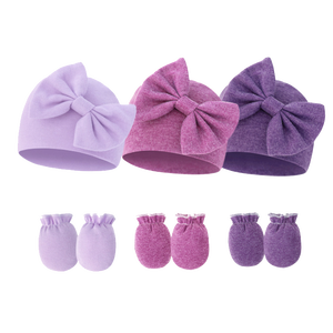 <span class=keywords><strong>Gorro</strong></span> de bebé de 0 a 6 años, conjunto de punto de algodón para recién <span class=keywords><strong>nacido</strong></span> con <span class=keywords><strong>gorro</strong></span>, mitones, lazo liso, conjunto de gorros para niños pequeños - Product Image 1