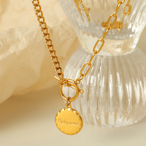 Collar de acero de titanio electrochapado con hebilla OT de moda para mujer, cadena de clavícula de lujo ligero, colgante redondo, joyería de regalo - Product Image 1