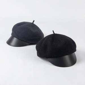 Gorro de Mujer de Moda Otoño Invierno 2024, Gorro de Lana de Calidad con Visera de Cuero PU para Eventos, Marca Famosa - Product Image 4