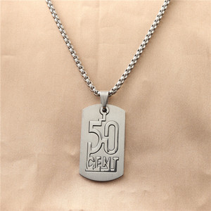 Collar con Colgante de Placa de Identificación de Acero Inoxidable 50 Cent, Diseño Geométrico con Número, Joyería de Regalo para Hombre - Product Image 1
