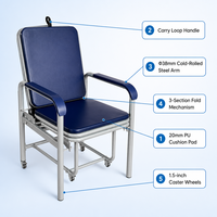 Chaise-lit médicale pliable avec cadre en acier, revêtement en cuir PU, mousse de 30 mm, 6 roulettes, rangement facile, utilisation en salle d'hôpital