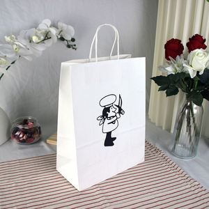 Wholesale Custom <b>Biodegradable</b> Pink White Shopping Gift Packaging Kraft <b>Paper</b> Carta Bags With Twisted Handle - Product Image 4