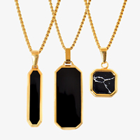 Pendentif géométrique en forme de diamant Collier en acier inoxydable noir huile turquoise carré rectangle pour hommes femmes