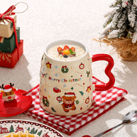 Ensemble de tasses en céramique verte de Noël créatives de haute qualité personnalisées avec couvercle et cuillère, tasse en porcelaine rouge, boîte cadeau pour cadeaux de mariage