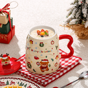Juego de Tazas de Cerámica <span class=keywords><strong>Verde</strong></span> Navideñas Creativas de Alta Calidad Personalizadas con Tapa <span class=keywords><strong>y</strong></span> Cuchara, Taza de Porcelana Roja, Caja de Regalo para Regalos de Boda - Product Image 2