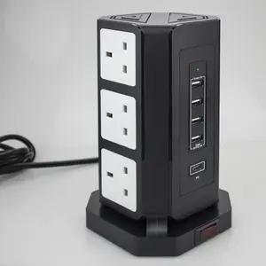 Dây Dẫn Mở Rộng Cắm Tháp Vương Quốc Anh Dây 2M Với 4 Khe Cắm USB 1 USB-C PD Nhanh