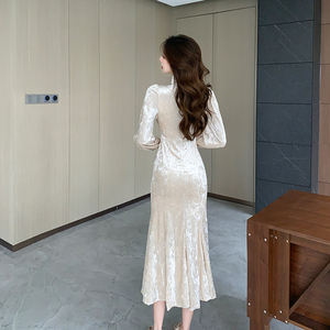 Vestido Maxi de Otoño con Cuello en V y Estilo Sirena para Mujer, Vestido de Encaje Estilo Imperio - Product Image 2