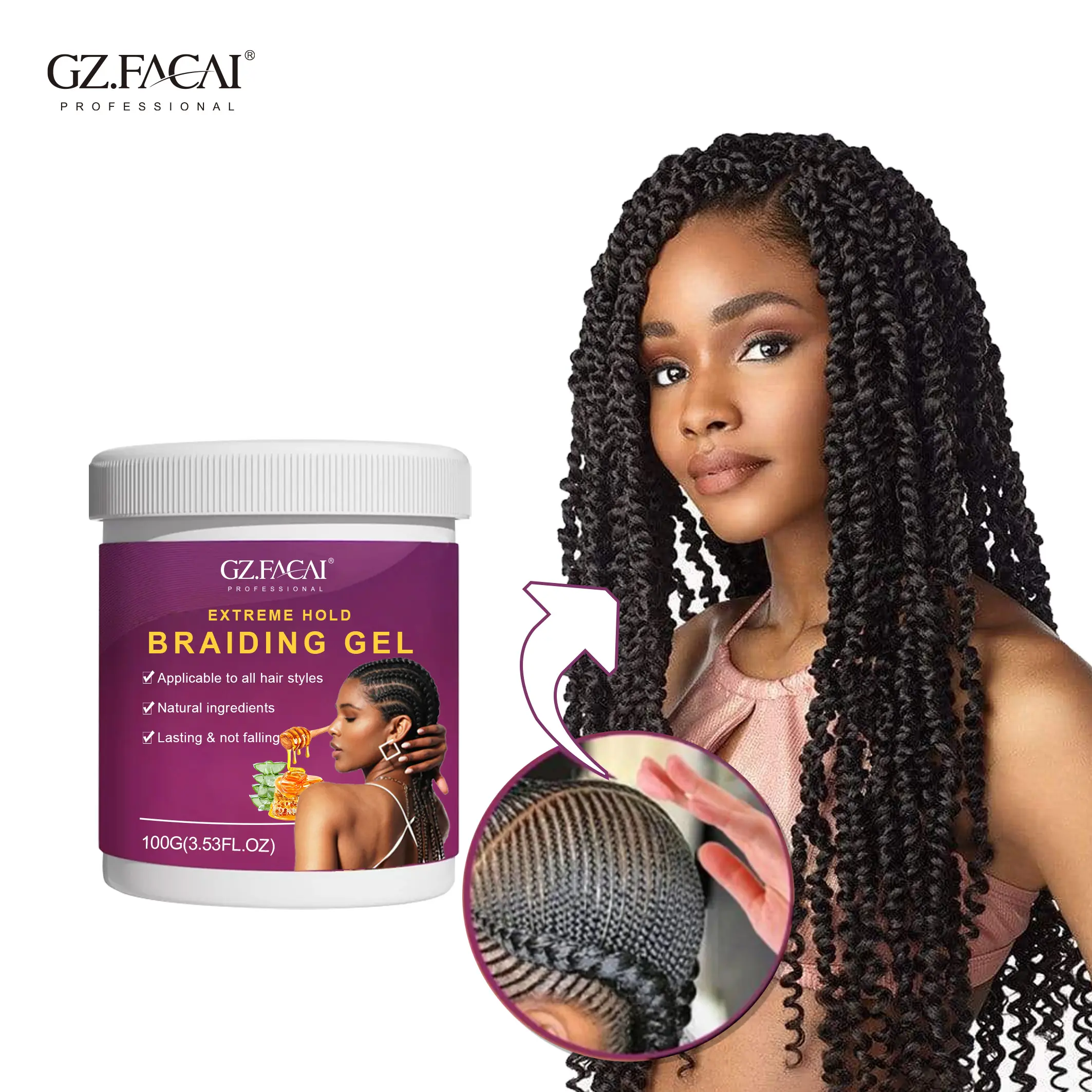 Vendor Wholesale Custom OEM/ODM Twist Lock Gel extra hold Neat Braid Conditioning Solid Gel braiding Hair Styling Cream