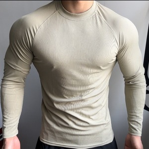 Maglia Sportiva a Maniche <span class=keywords><strong>Lunghe</strong></span> da Uomo Muscoloso, Top da Allenamento in Palestra Tinta Unita ad Alta Elasticità di Tendenza, Maglietta da Allenamento ad Asciugatura Rapida - Product Image 3