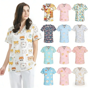 Uniformes Médicos con Estampado <span class=keywords><strong>de</strong></span> Dibujos Animados, Cuello en V, Manga Corta, con Bolsillos, para Uso en Hospitales, Clínicas y Veterinarias, OEM/ODM - Product Image 2