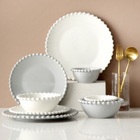 Factory Wholesale White Round Bead Rim Ceramic Dinnerware Set Banquet Restaurant Porcelain Dishes Dinner Plate Tableware