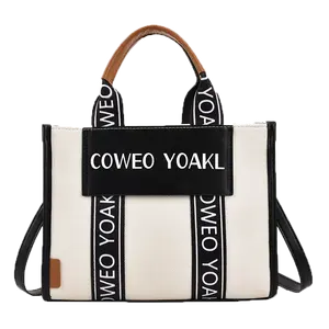 卸売環境にやさしい印刷デニムキャンバス女性ハンドバッグデザイナーファッションビーガンPuクロスボディ女性バッグレディース財布
