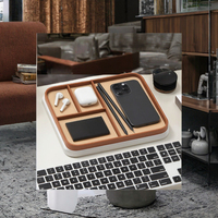 Plateau de rangement minimaliste en bois laqué, organiseur double premium pour objets EDC, idéal pour cuisine moderne
