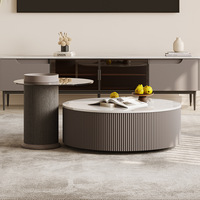 Meubles de salon plaque de roche table basse ronde en acier inoxydable design de luxe leger pour grandes et petites familles