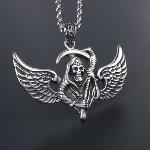 Pendentif Dieu de la Mort avec faucille volante, collier pour homme en acier inoxydable, style punk, bijoux à thème SP470 - Product Image 2