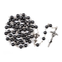Chapelet en hématite, perles en pierre naturelle, médailles de Saint Benoît, chapelet noir pour hommes, acier inoxydable, chapelets catholiques