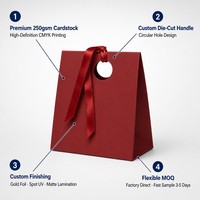 Sac en papier personnalisé pour petits cadeaux, poignée découpée, ruban en satin, carton mat, impression CMJN, OEM ODM, logo personnalisé, faible MOQ