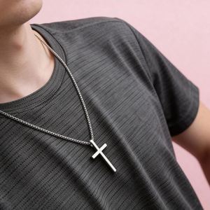 Collar de Acero Inoxidable Pulido Simple de Varios Tamaños, Collar Cristiano con Cruz de Jesús para Mujer, Negro, para Hombre - Product Image 5