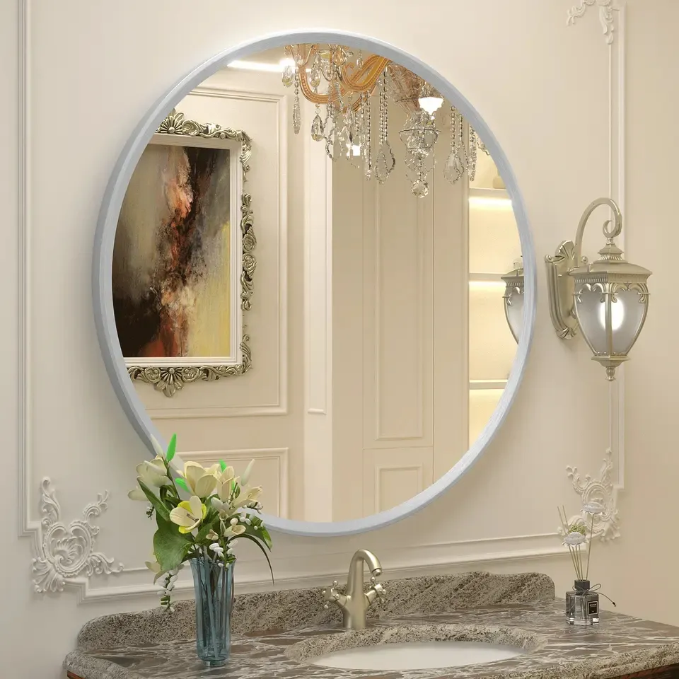 장식 현대 철 금속 원형 프레임 거울 욕실 벽걸이 형 교수형 메이크업 거울 프레임