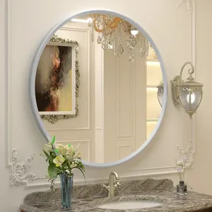 กระจกกรอบโลหะทรงกลมสำหรับตกแต่งห้องน้ำกรอบโลหะแบบทันสมัยติดผนังแบบแขวนกรอบกระจกแต่งหน้า
