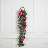 2pc Feuille Verte Artificielle Rose Fleur Vigne Guirlande Guirlande Festival Célébration Porte D'entrée De Mariage Mur Cintre Décoration