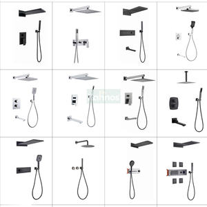 Juego <span class=keywords><strong>de</strong></span> Ducha <span class=keywords><strong>de</strong></span> Cuatro Vías, Negro, Cuadrado, Cabezal <span class=keywords><strong>de</strong></span> Ducha Grande, Montado en <span class=keywords><strong>la</strong></span> Pared, Tipo Lluvia, Mezclador para Bañera, Salida <span class=keywords><strong>de</strong></span> Agua para Baño, Oculto - Product Image 3