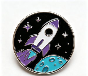 Pin de solapa de metal esmaltado personalizado con diseño de cohete y satélite, recuerdo coleccionable de aviación espacial - Product Image 1