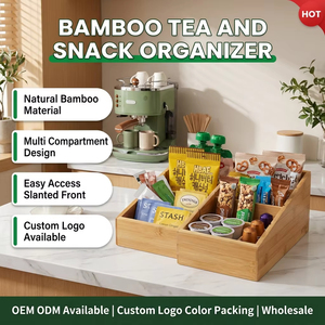 Organizador de Bolsitas de Té de Bambú al por Mayor, Organizador de Almacenamiento de Bambú para <span class=keywords><strong>Despensa</strong></span>, Organizador de Snacks de 4 Secciones con Divisores para Cocina - Product Image 1