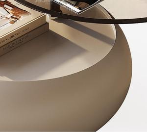 Set di Tavolini da Caffè Girevoli con Piano in Vetro, Design Contemporaneo Elegante, Base Arrotondata Unica, Arredamento Decorativo per la Casa - Product Image 5