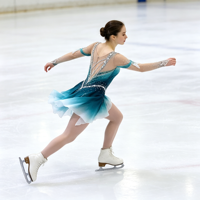 Robe de patinage artistique à manches longues dégradé turquoise, en tissu maillé incrusté de strass pour enfants et adultes, pour la compétition et les spectacles sur glace