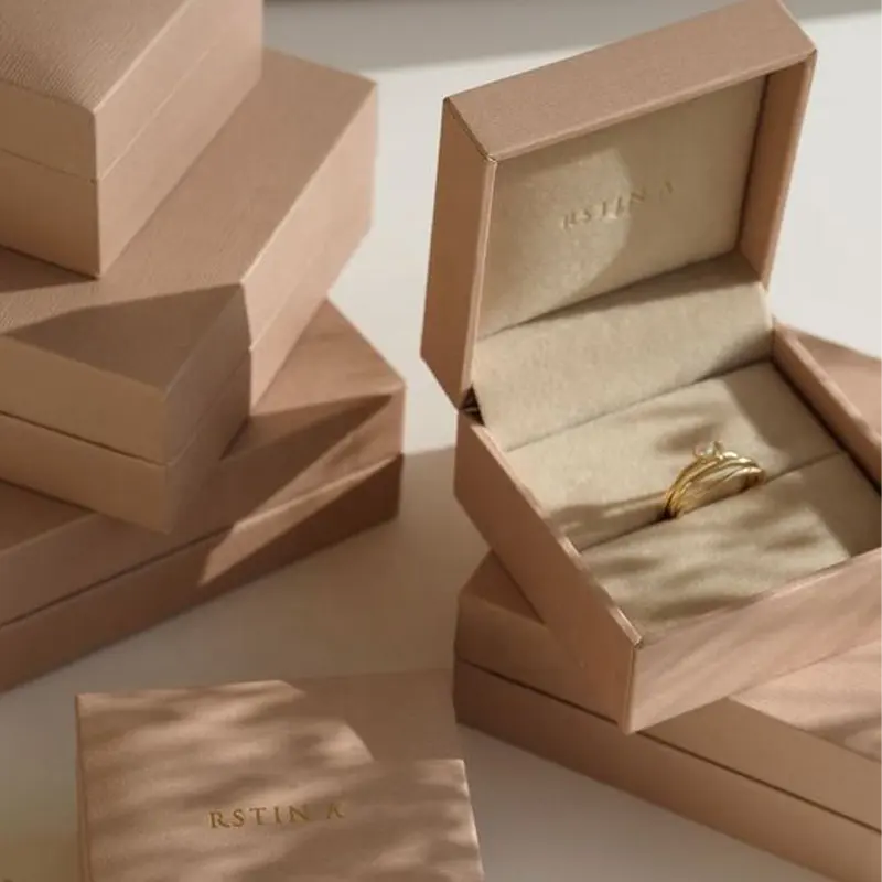 Cajas de joyería de cartón impresas personalizadas de lujo, conjunto de collar de anillo de pendientes, caja de regalo de joyería hecha a mano de plástico, embalaje con logotipo