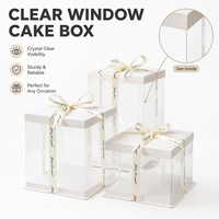 Boîte à gâteau en plastique PE transparente haute avec logo personnalisé, panneau PET transparent en carton blanc, emballage pour pâtisserie, mariage, anniversaire, dessert