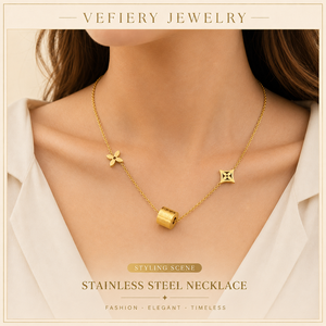 Collier long en forme de Y géométrique en acier titane couleur or pour femmes - Product Image 2