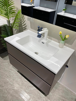 Ensemble de meuble-lavabo mural pour salle de bain avec armoire miroir, tiroirs à fermeture douce, lavabo en céramique, meuble de salle de bain moderne gris