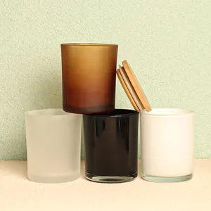 Recipiente vazio personalizado de velas, recipiente de vela personalizado de 4 oz/6oz/8oz/10oz de vidro com tampas de bambu de madeira para fazer velas