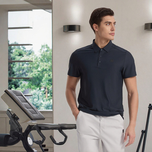 เสื้อผู้ชายคุณภาพสูง ผ้าถักเนื้อแน่น แห้งเร็ว ไม่เป็นขุย ผสมสแปนเด็กซ์และโพลีเอสเตอร์ สำหรับเสื้อเชิ้ตแขนสั้น ออกกำลังกาย คอปก ทรงหลวม - Product Image 3