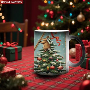 Mug magique en céramique changeant de couleur, 11 oz, au design de lapin et d'arbre de Noël, pour chocolat chaud au lait et au cacao - Product Image 2