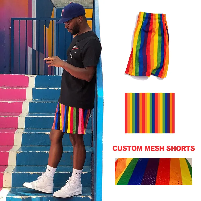 Pantaloncini a rete personalizzati sublimazione all'ingrosso ritagliata in poliestere sopra il ginocchio maglia da basket pantaloncini da uomo con tasche personalizzate