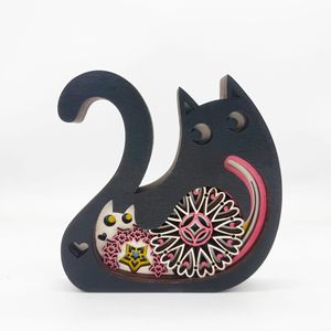 Uionen New Hand Carved Wooden Cat Figurine Father's Day Mother's Day Valentine's Day Gift Home Desktop Decorative Ornament - Product Image 6