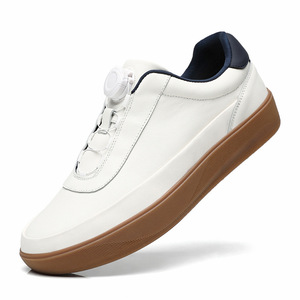 Zapatos Casuales de Cuero Blanco con Ribete Azul, Suela de Goma Marrón, Cierre Rápido Giratorio, Zapatos para Caminar, Combinan con Todo, Zapatos de Ocio Diarios - Product Image 3