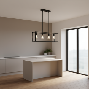 Lámpara Colgante Industrial Moderna Negra de 4 Luces, Rectangular, de Hierro con Marco Abierto, Bombilla E26, 2700K, Blanco Cálido - Product Image 2