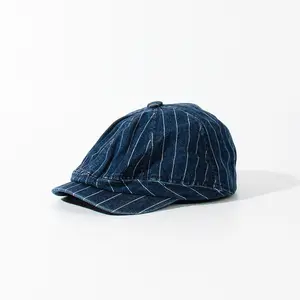 2022 nuevo Japón personalizado Unisex Faded Jean Stripe béisbol deportes hombres Ivy League sombrero niños periódico boina 8 Panel