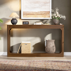 Consolle da 55,1 Pollici con Gambe Curve in Legno, Tavolo Laterale per Divano con Vano Portaoggetti per Ingresso - Product Image 3