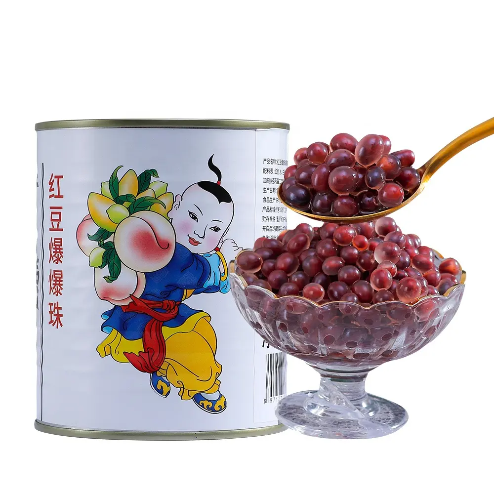 Ein gemachte rote Bohnen knallen Boba platzen Boba Großhandel Sweet Red Pearl Milk Tea Bubble Tea Zutaten 12 Dosen/ctn 0,9 kg