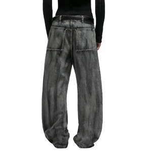 Jeans pour hommes personnalisés en usine, style streetwear hip-hop décontracté, coupe baggy, délavé à la pierre, coupe scimitar ample - Product Image 3