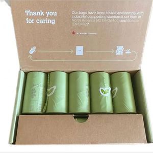 Sacs à déjections canines 100% biodégradables, compostables, écologiques, personnalisables avec logo, petits, pratiques, durables, logo OEM accepté, 15 unités - Product Image 1